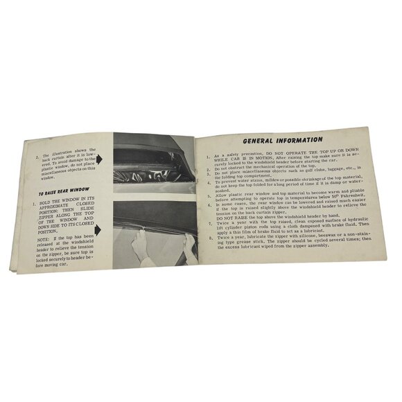 1962 GM Convertible Coupe Folding Power Top Operation & Care Manual Vintage Car - Picture 8 of 9